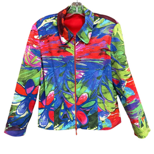 Joseph Ribkoff bright zip jacket Size 12 Womens collared soft jersey abstract